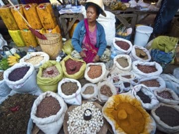 woman seller pulses beans spices market