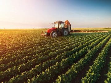 Tractor in a farm fertilizers