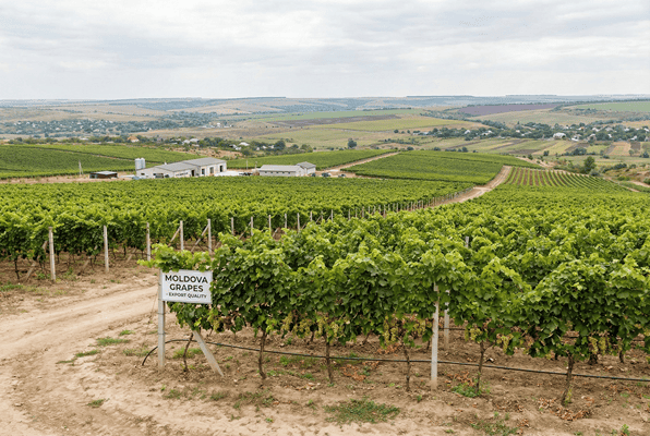 Modern table grape vineyards in Moldova showcasing pergola systems and export-focused horticulture.