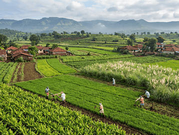 Farmers practicing natural farming in Maharashtra while cultivating medicinal and aromatic crops such as turmeric and lemongrass.