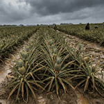 Pineapple farms in Central America affected by adverse weather conditions reducing crop yields