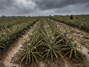 Pineapple farms in Central America affected by adverse weather conditions reducing crop yields