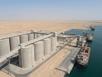 Grain storage silos and port terminals supporting Saudi Arabia’s regional grain import and distribution network