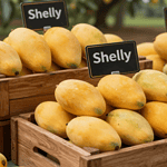 Shelly mangoes displayed in Indian retail store during winter season