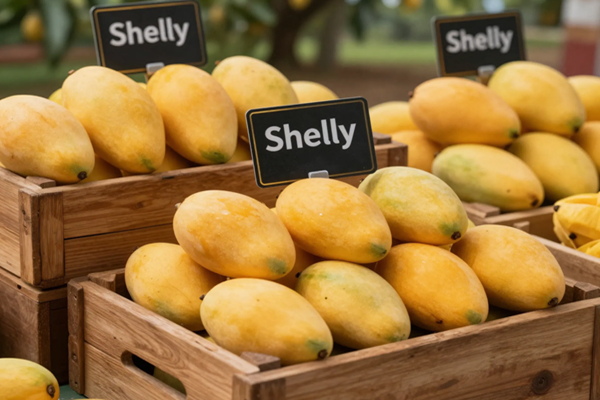 Shelly mangoes displayed in Indian retail store during winter season