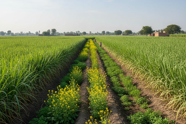 Sugarcane field intercropped with pulses and oilseeds in Uttar Pradesh