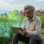 Indian farmer using AI technology for smart farming