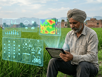 Indian farmer using AI technology for smart farming