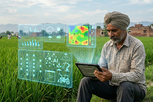 Indian farmer using AI technology for smart farming