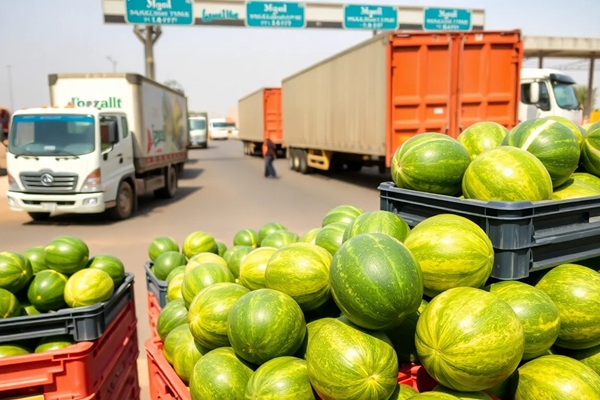 Mauritanian watermelon exports at Moroccan border crossing